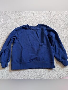 Hanna Andersson Kids Unisex Solid Blue Crewneck Sweatshirt Cotton Size 8 130 cm